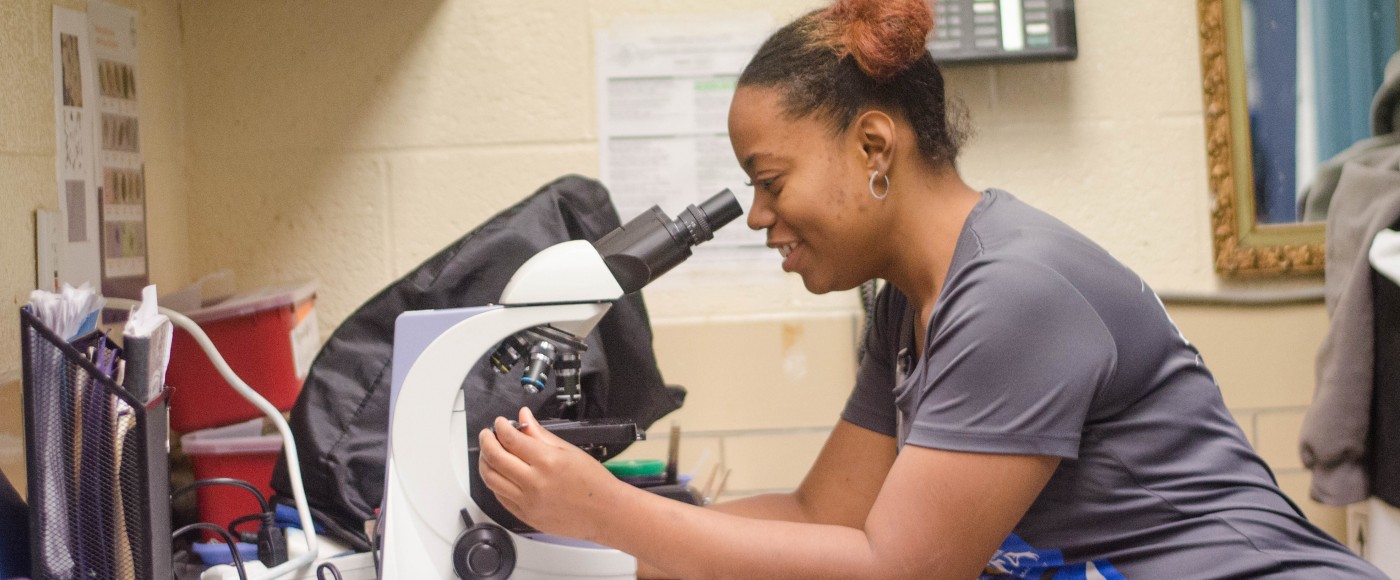 Tech looks into microscope