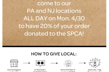 honeygrow giving local for PSPCA